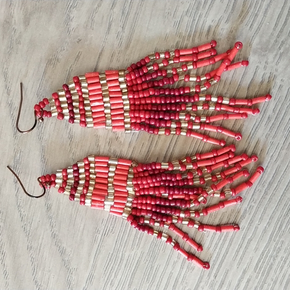 Handmade beads chandelier dripping boho style coral earring - Picture 1 of 4